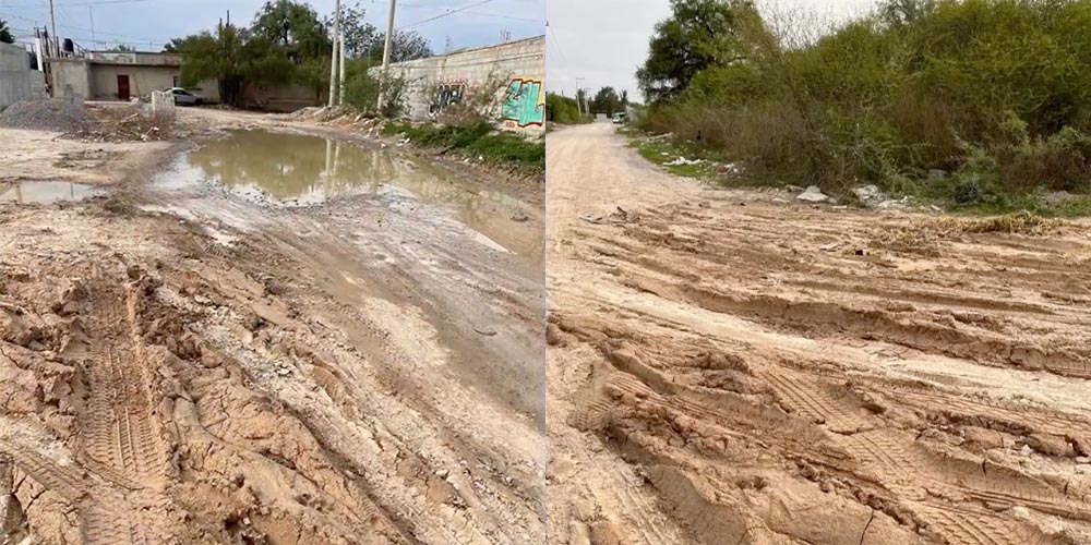Estudiantes del Conalep y CBTIS enfrentan camino lleno de lodo y charcos