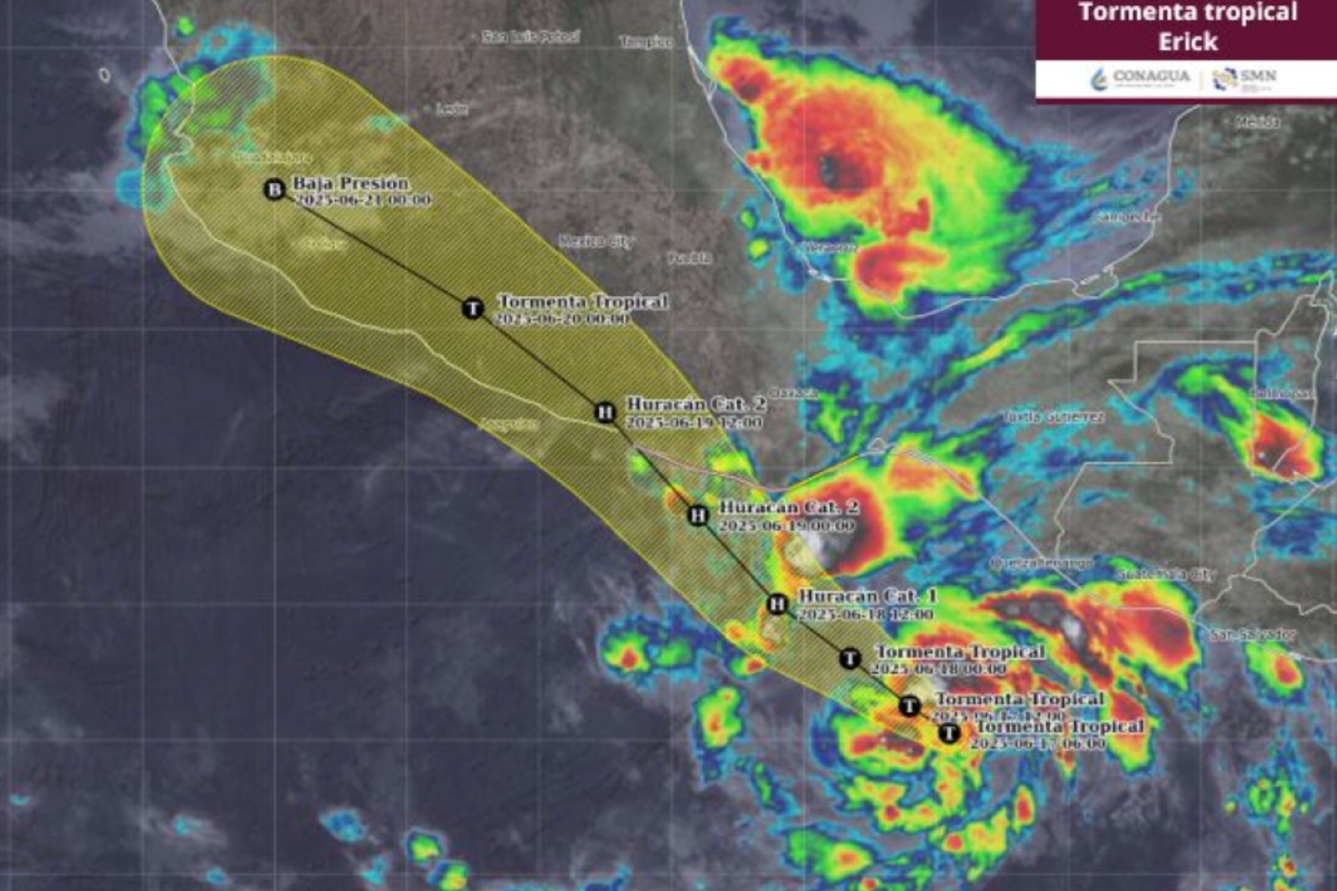 Tormenta tropical “Erick” se intensifica a huracán categoría 2
